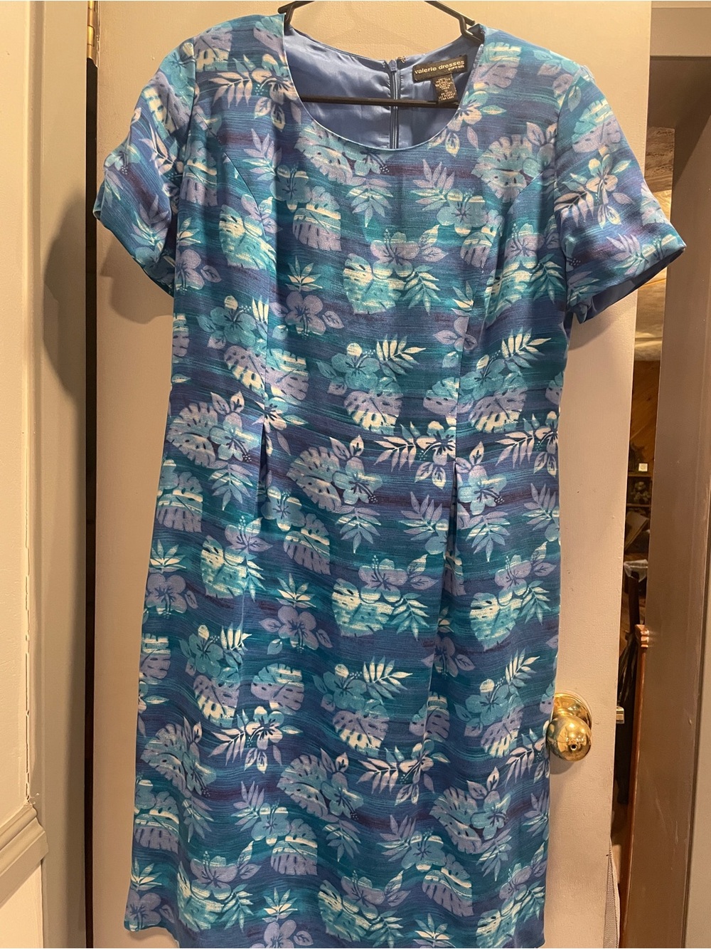 Valerie dresses PURE SILK Blue Floral Scoop-Neck Midi Dress Aqua Accents size 12